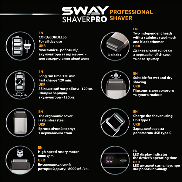 Професійна електробритва Sway Shaver Pro Silver - фото 7