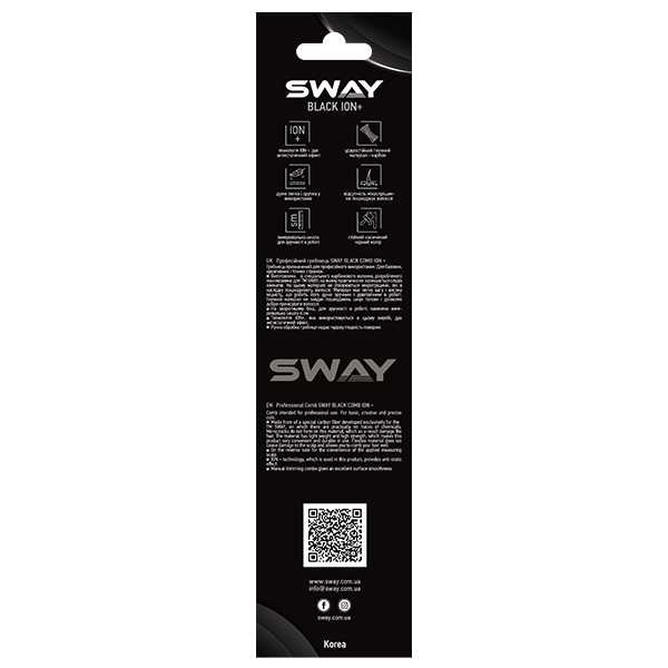 Перукарський гребінець з металевим шпикулем Sway Black Ion+ 103 - фото 5