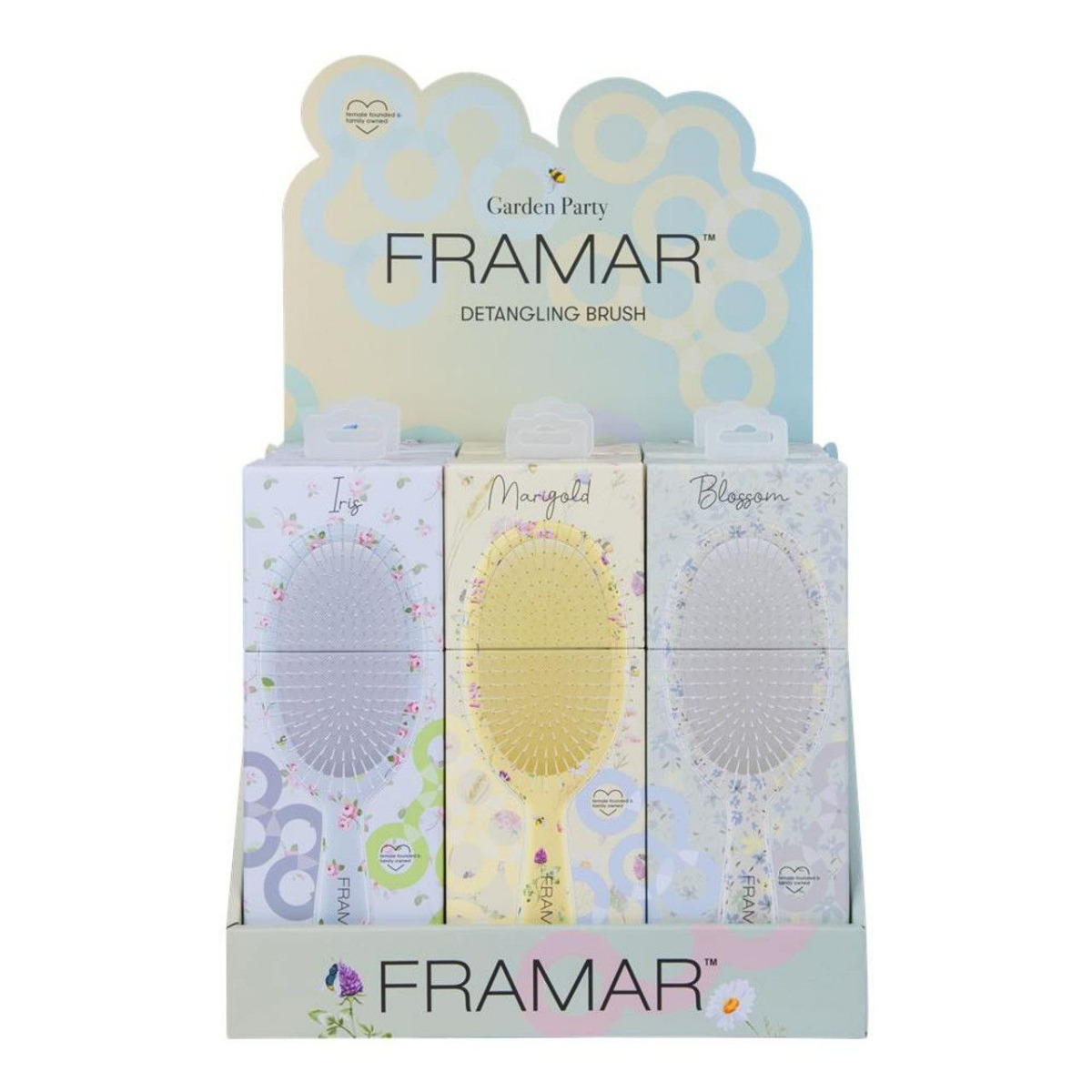 Дисплей - 9 щіток Framar Detangle Brush - Garden Party 